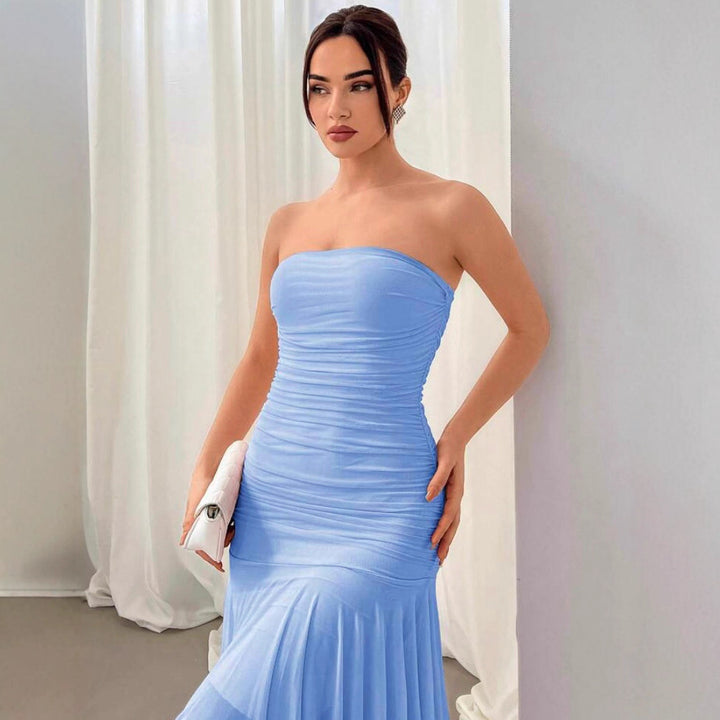 Damen Extravaganter Maxikleid mit Raffungen und asymmetrischem Saum Echo Archiv
