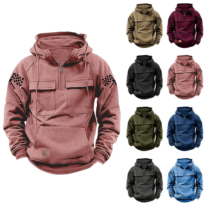 Herren nan Kapuzenpullover mit Halbzip, Cargo-Brusttaschen und Kängurutasche Echo Archiv