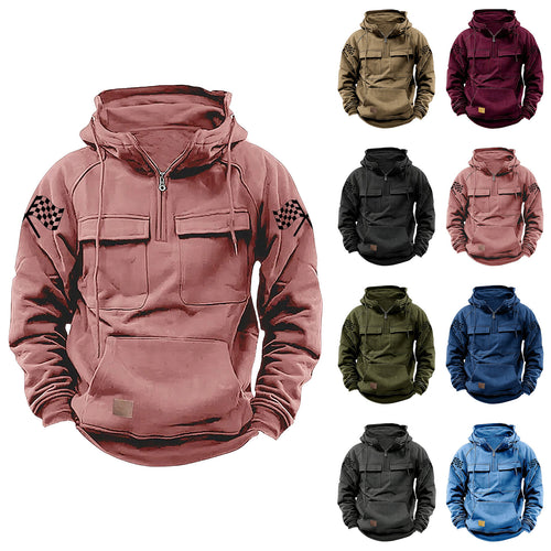 Herren nan Kapuzenpullover mit Halbzip, Cargo-Brusttaschen und Kängurutasche Echo Archiv