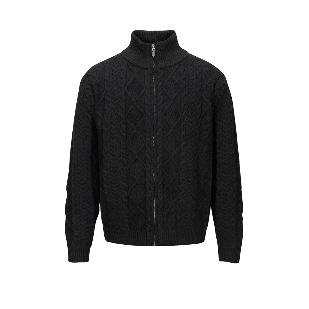 Herren Strick-Zipjacke mit Zopfmuster und hohem Stehkragen Echoarchiv