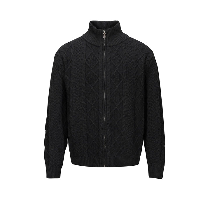 Herren Strick-Zipjacke mit Zopfmuster und hohem Stehkragen Echoarchiv