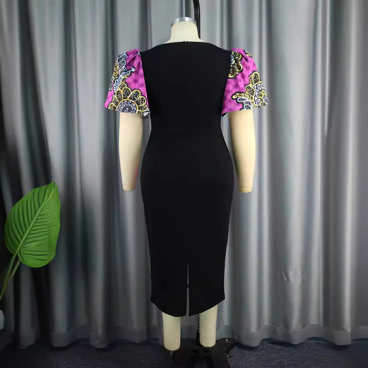 Damen Elegantes Etuikleid mit buntem Mustermix und Puffärmeln Echo Archiv