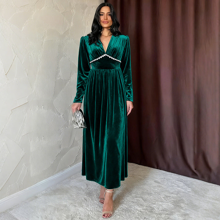 Damen Elegantes Maxikleid mit V-Ausschnitt und Rüschen Echo Archiv