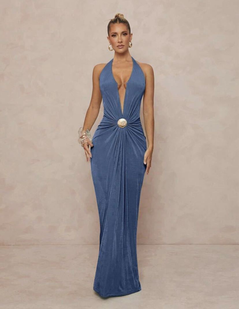 Damen Glamouröses Abendkleid mit tiefem V-Ausschnitt und eleganter Drapierung Echo Archiv