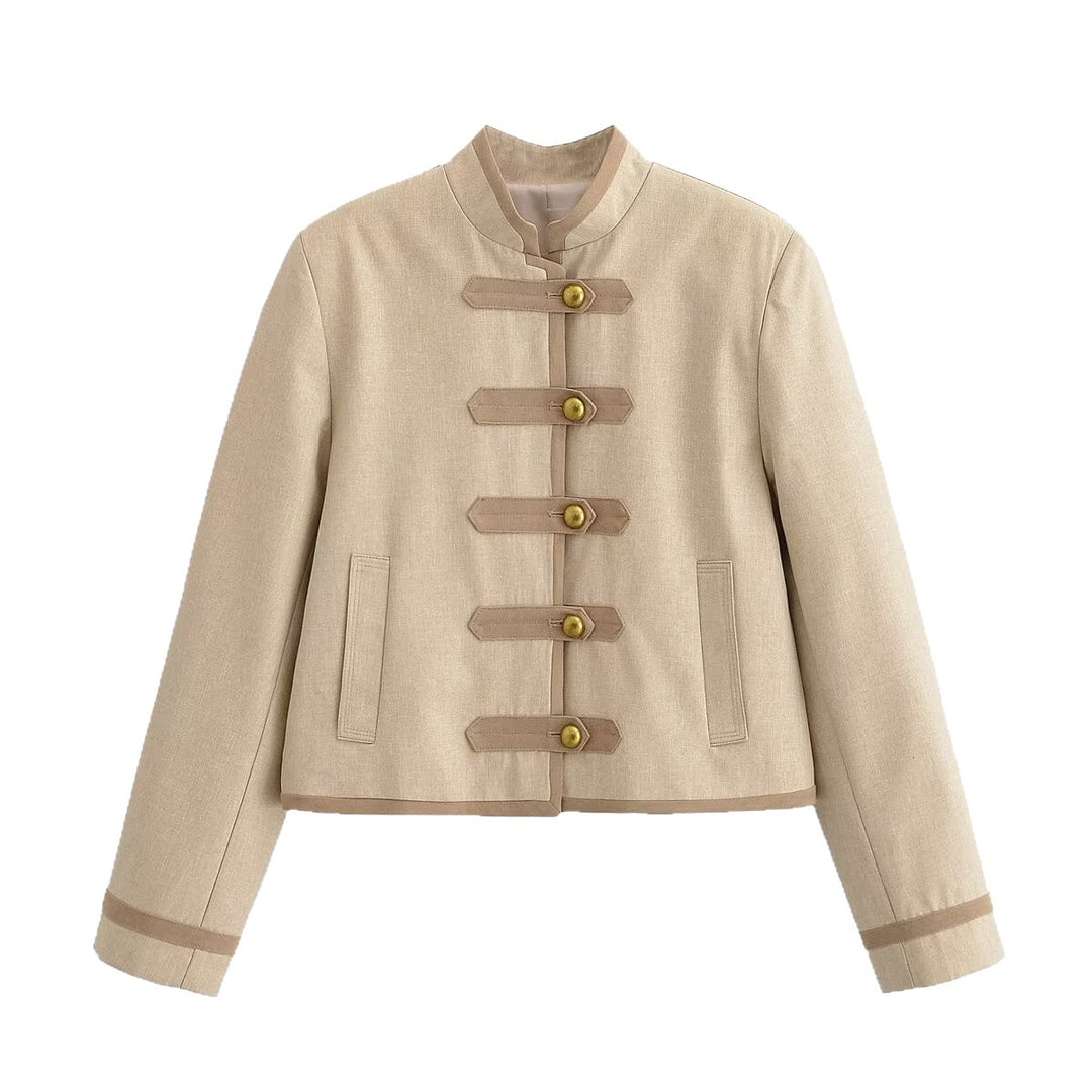 Damen Kurze Militärinspirierte Jacke mit Stehkragen und Zierknebelverschluss Echo Archiv