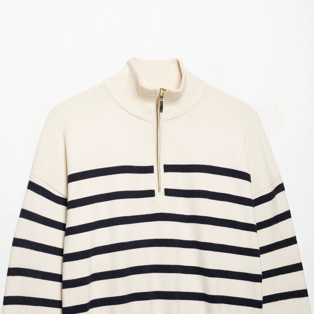Damen Gestreifter Half-Zip Strickpullover mit Stehkragen Echoarchiv