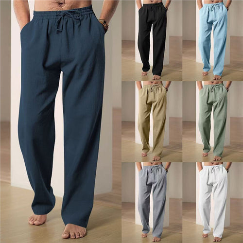 Herren lässige Leinenhose mit elastischem Bund und seitlichen Taschen Echoarchiv