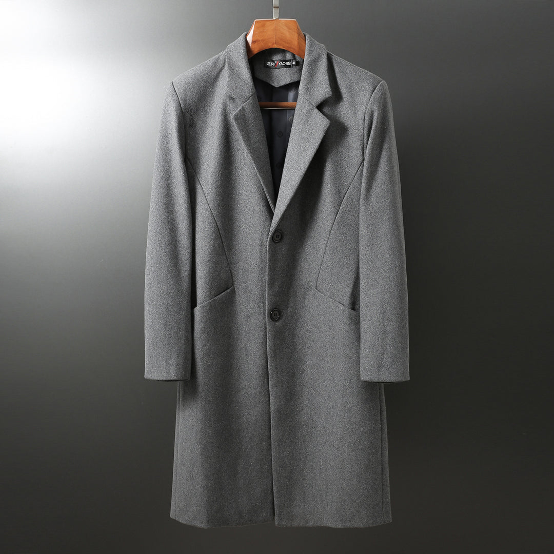 Herren Eleganter langer Wollmix-Mantel mit Schalkragen und geradem Schnitt Echoarchiv