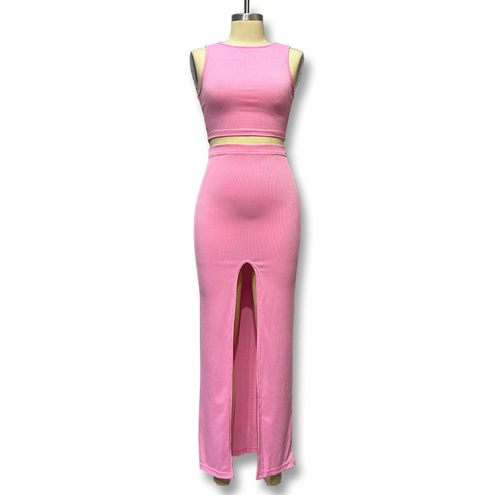 Damen Elegantes und figurbetontes Halbarm-Top mit hohem Schnitt und passendem Rock Echo Archiv