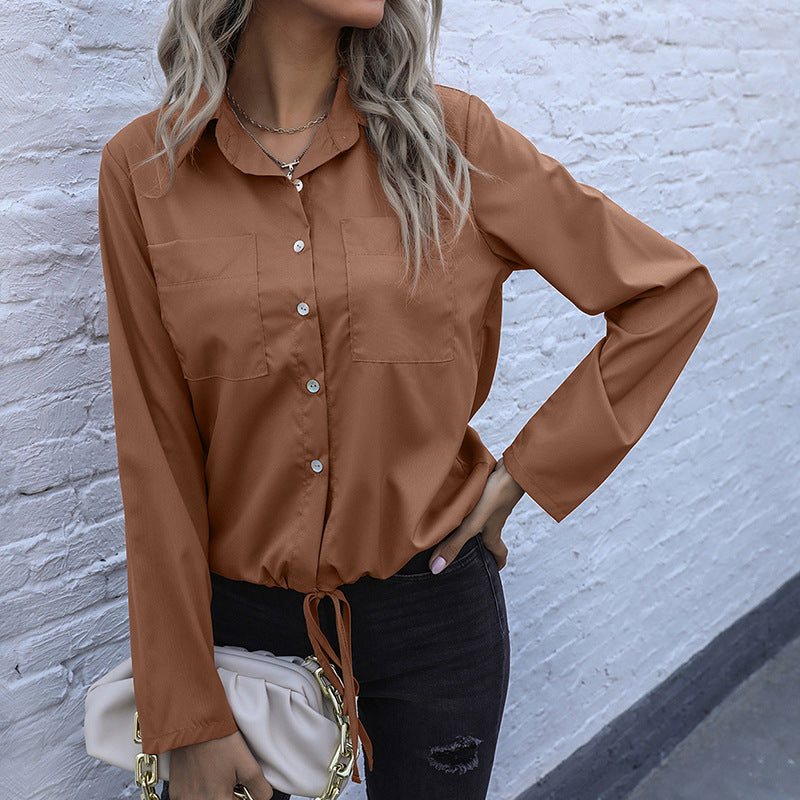 Damen Hemdbluse mit Kordelzug, Brusttaschen & lockerer Passform Echoarchiv