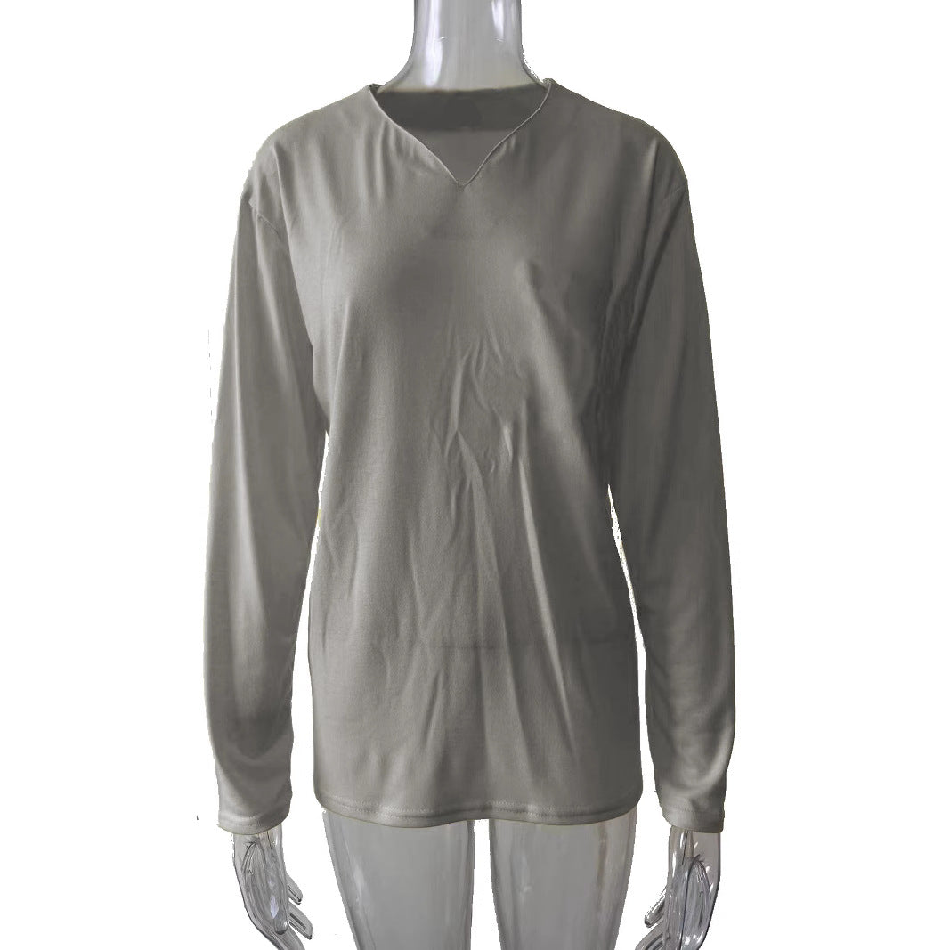 Damen nan legeres Langarmshirt mit V-Notch-Ausschnitt, Brusttasche und lockerer Oversize-Passform Echo Archiv