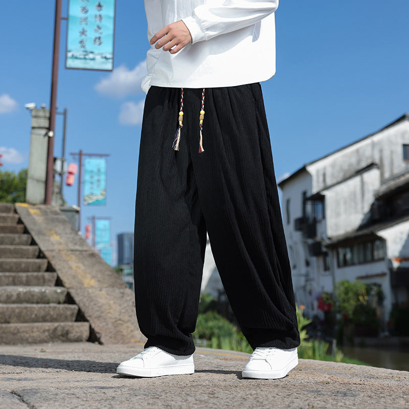Herren Weit geschnittene Cord-Relaxhose mit elastischem Bund und Zierkordel Echo Archiv