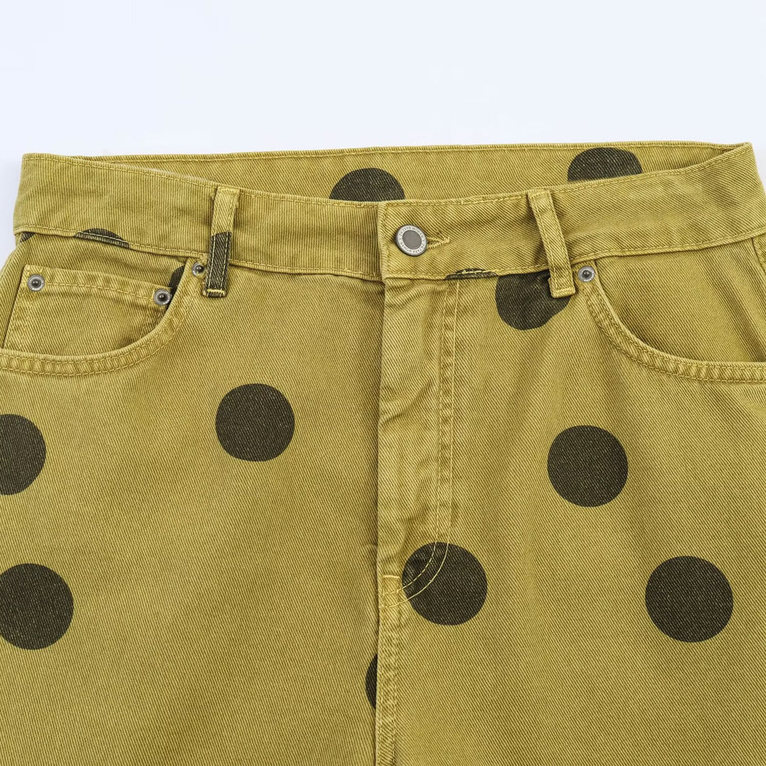 Damen Locker geschnittene High-Waist Geradehose mit großen Polka-Dots Echo Archiv