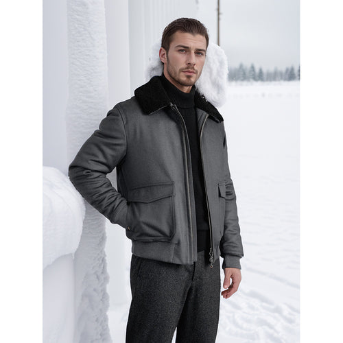 Herren modische Bomberjacke mit weichem Teddyfellkragen Echoarchiv