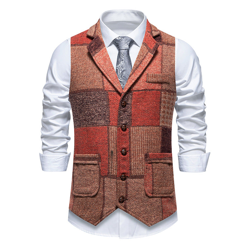 Herren nan Patchwork Weste mit Reverskragen Knopfleiste und aufgesetzten Taschen Echo Archiv