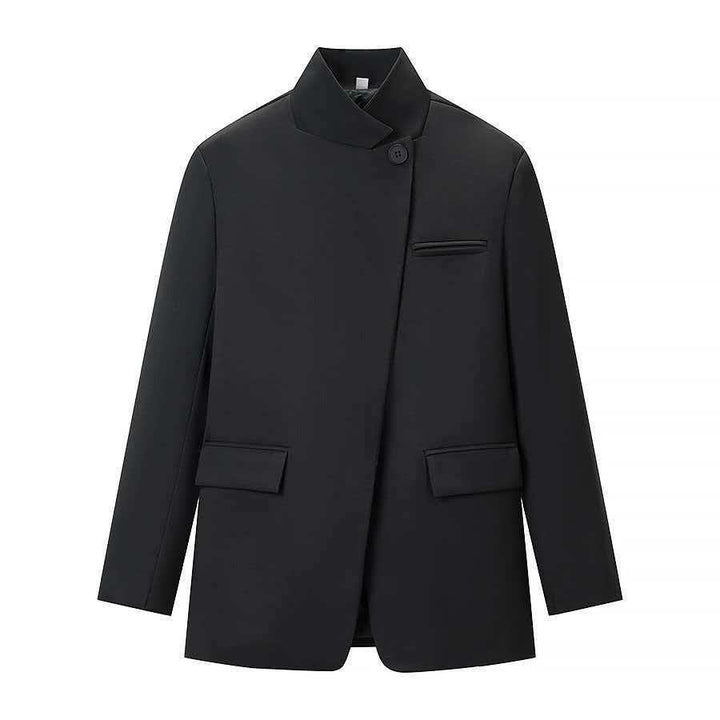 Damen nan taillierter Karo-Mantelblazer mit Stehkragen, asymmetrischer Knopfblende und Pattentaschen Echo Archiv