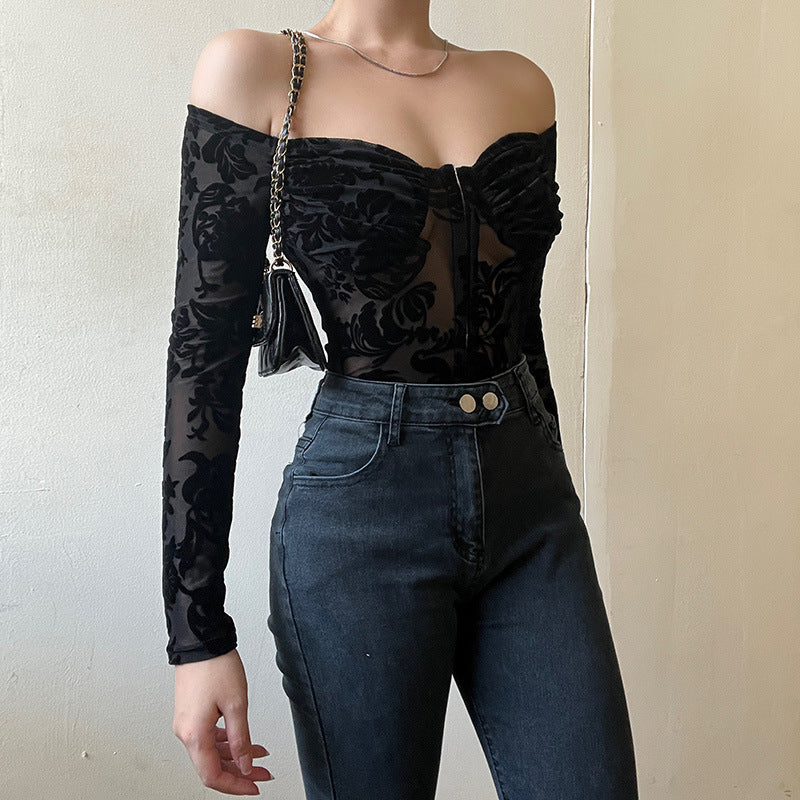 Damen Luxuriöses Spitzenbodysuit mit Off-Shoulder-Design Echo Archiv