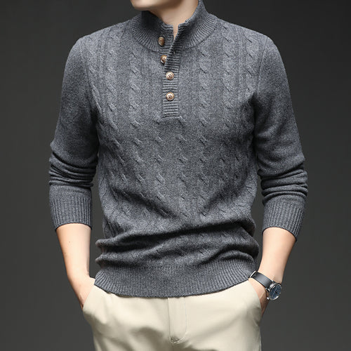 Herren Strickpullover mit Stehkragen und Knopfleiste Echoarchiv