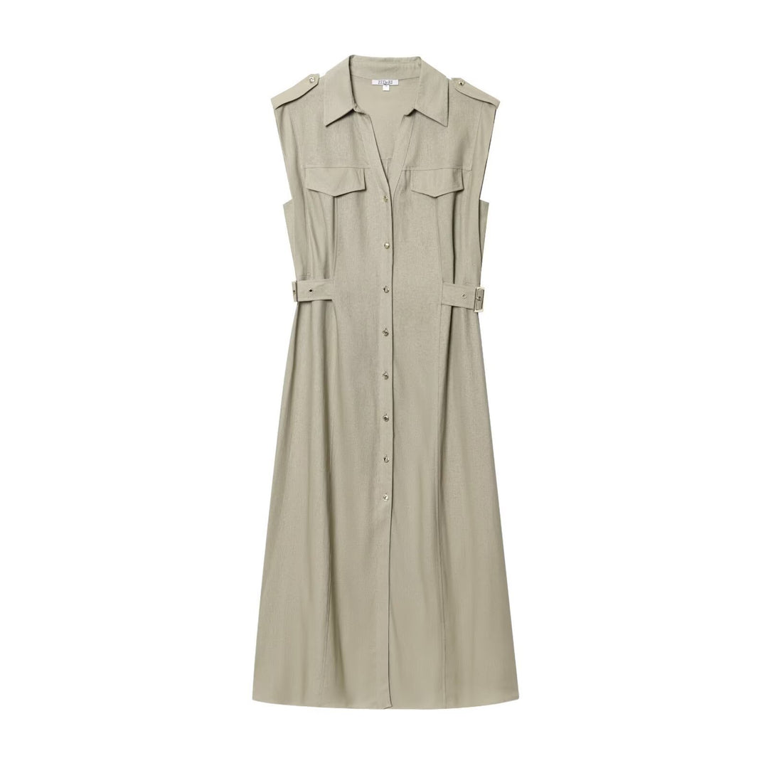 Damen Maxikleid mit dekorativen Taschen und Gürtel Echo Archiv