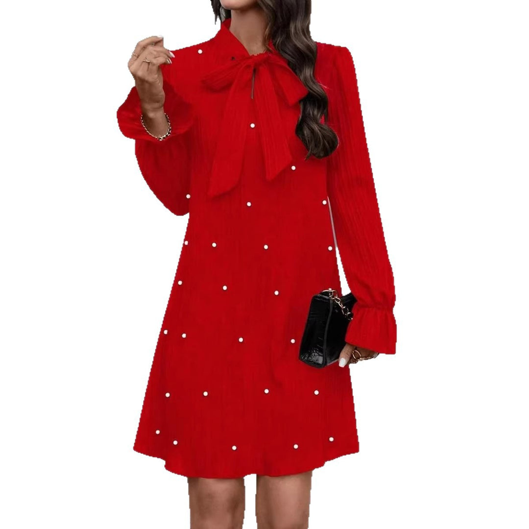 Damen Elegantes Minikleid mit Schleifenkragen und Rüschen Echo Archiv