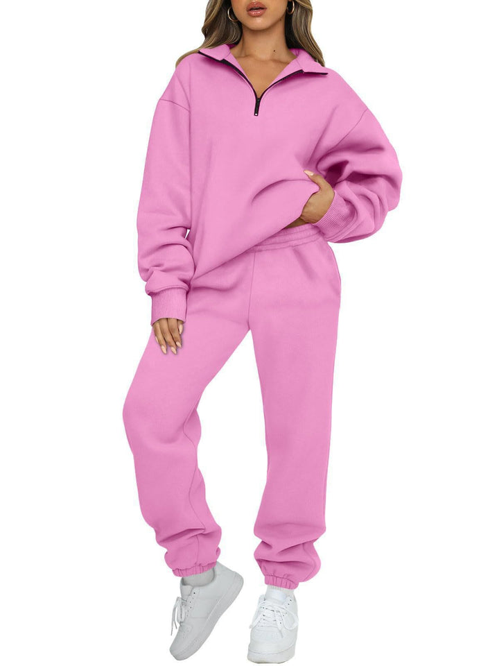 Damen oversized Sweatshirt Jogginghose Set mit Reißverschlusskragen – Avérine
