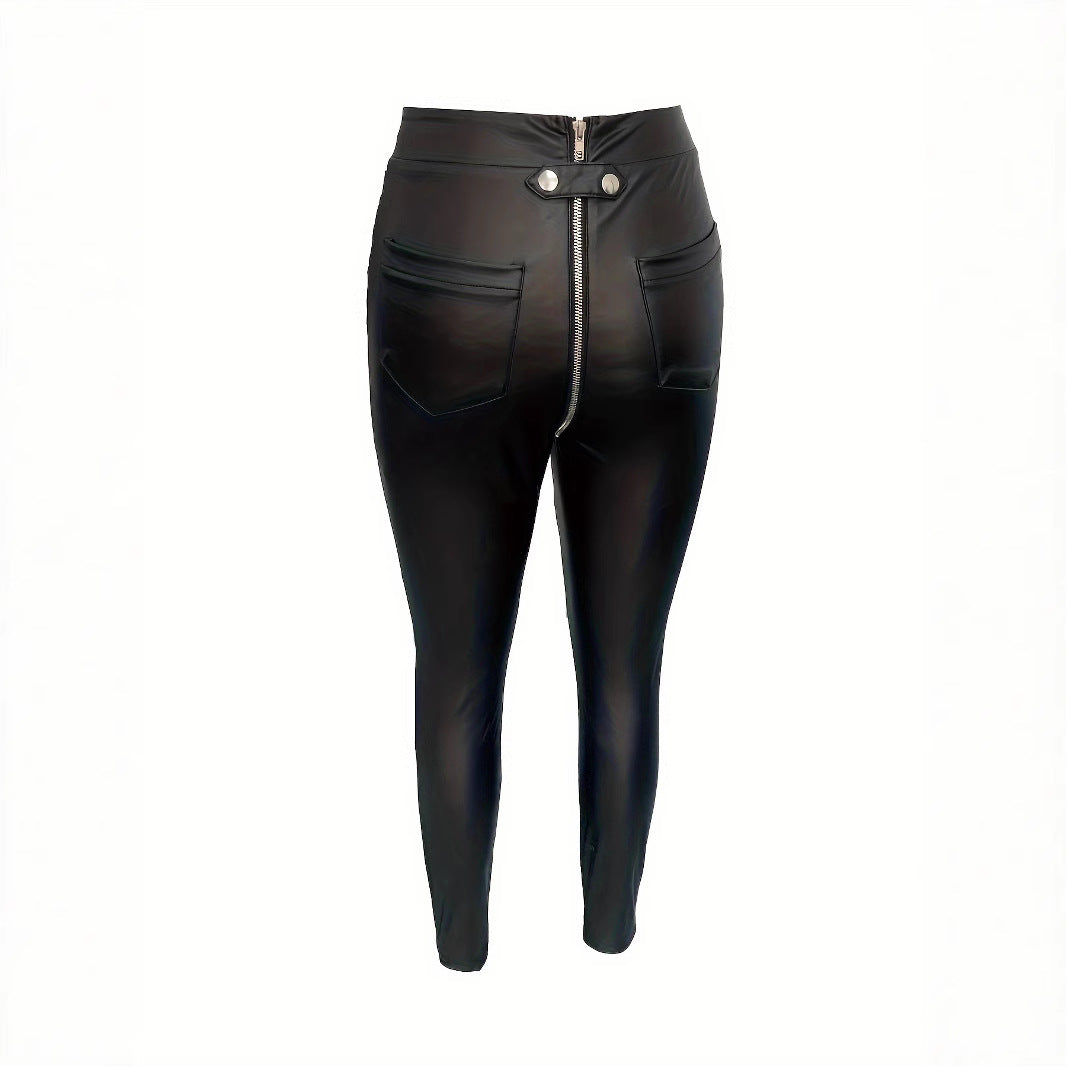 Damen Modische Kunstlederleggings mit Reißverschluss und Taillierung Echoarchiv