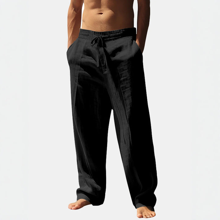 Herren lässige Leinen-Hose mit elastischem Bund und seitlichen Taschen Echoarchiv