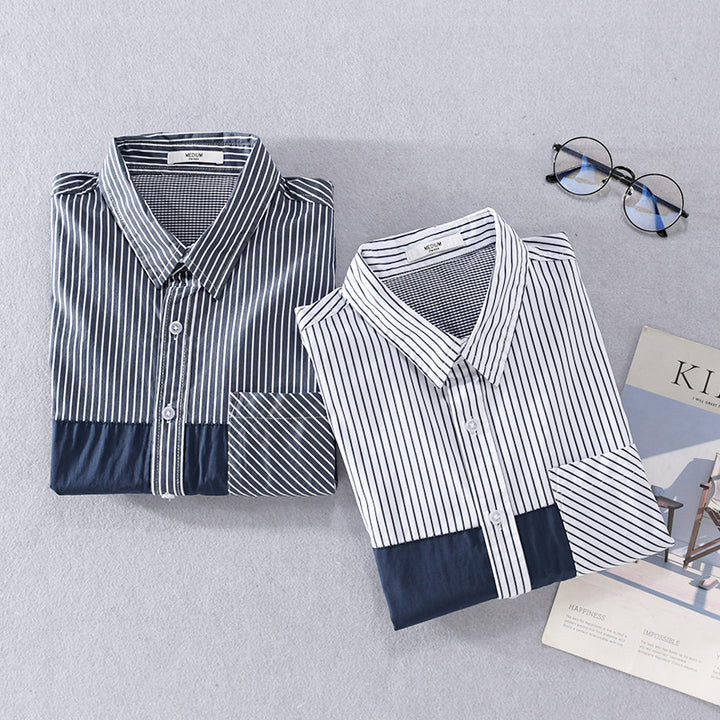 Herren Gestreiftes Overshirt mit Farbblock‑Einsätzen und aufgesetzter Brusttasche Echoarchiv