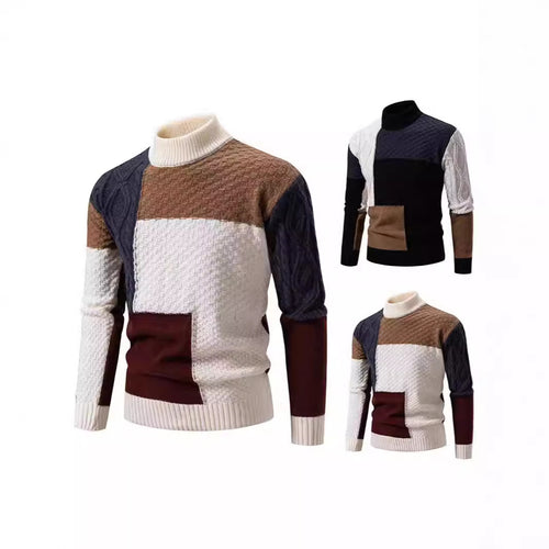 Herren modischer Strickpullover mit kreativem Farbblockdesign und hohem Kragen Echoarchiv