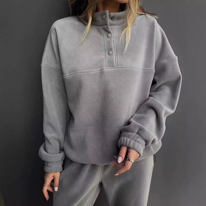 Damen Oversize-Fleece-Set mit Henley-Kragen und weicher Jogginghose Echoarchiv