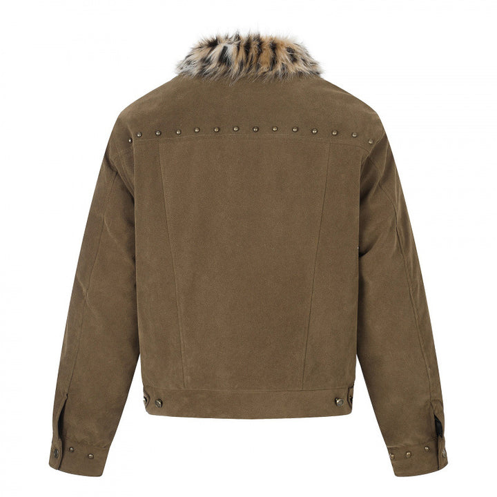 Herren Kurzjacke aus Velourslederimitat mit Kunstfellkragen und Nieten-Details Echo Archiv