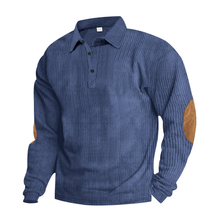 Herren lässiges Langarmhemd mit strukturiertem Design und bequemen Ellbogenpatches Echoarchiv