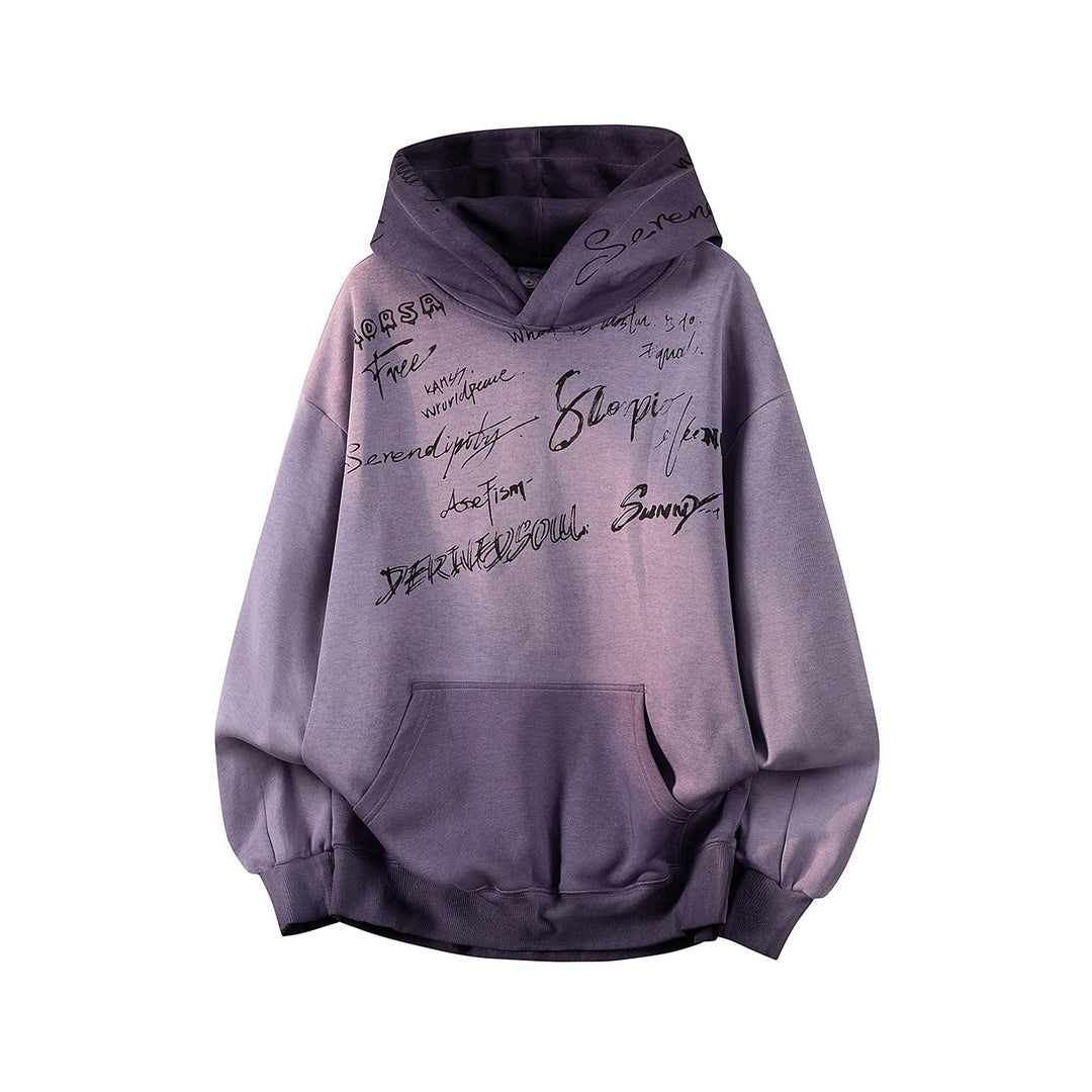 Unisex Oversize Kapuzenpullover mit handschriftlichem Grafik-Print, Kängurutasche & geripptem Saum Echoarchiv