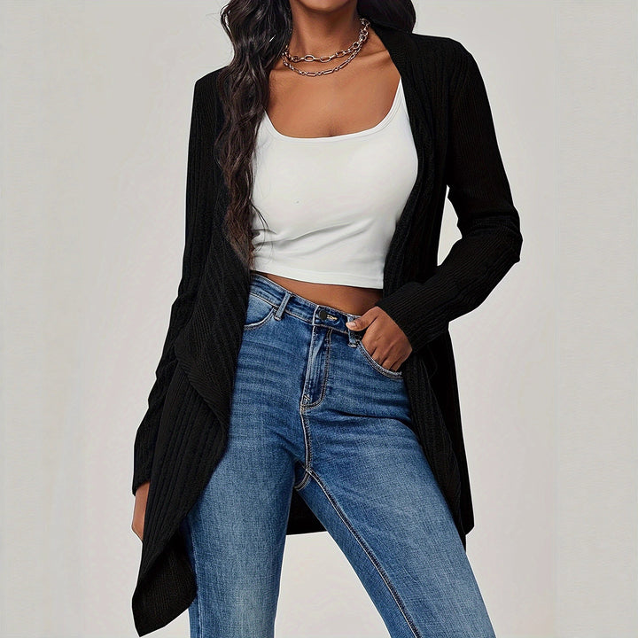 Damen Offener Rippstrick-Cardigan mit Wasserfallkragen Echoarchiv