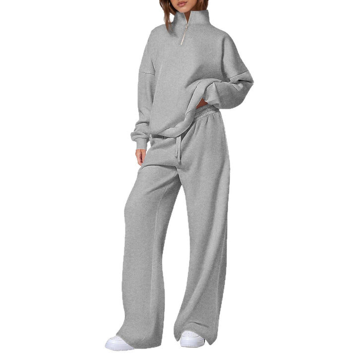 Damen nan oversized Jogginganzug mit Stehkragen halbem Reißverschluss und weitem Bein Echo Archiv