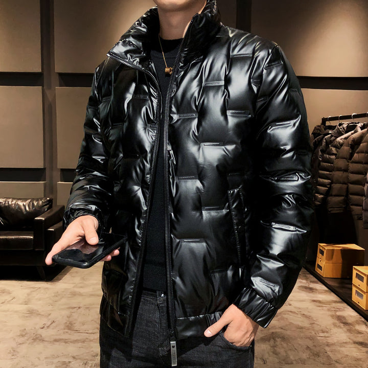 Herren glänzende Stepp‑Thermojacke mit quadratischer Steppe und hohem Stehkragen – Taviero