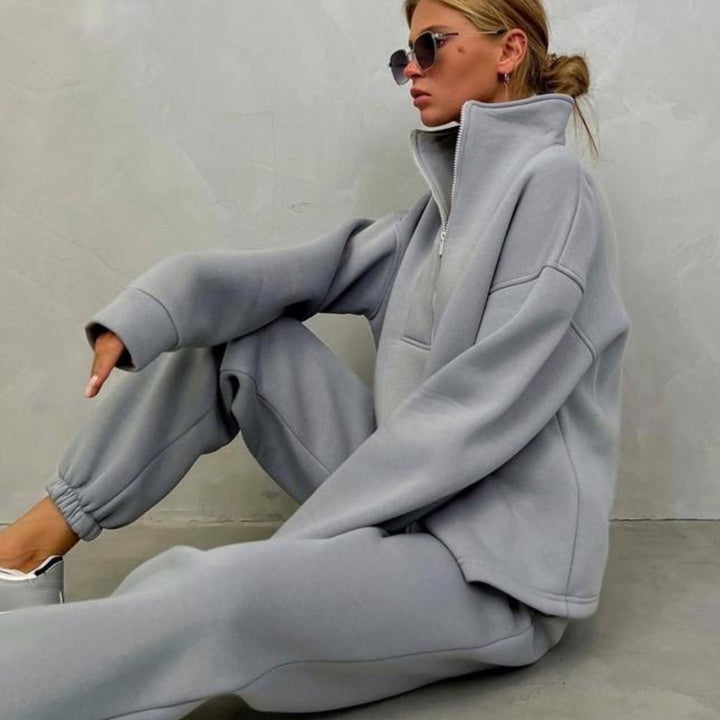 Damen nan weiches Oversize-Halbzip-Loungewear-Set mit hohem Stehkragen und taillierter Jogginghose Echo Archiv