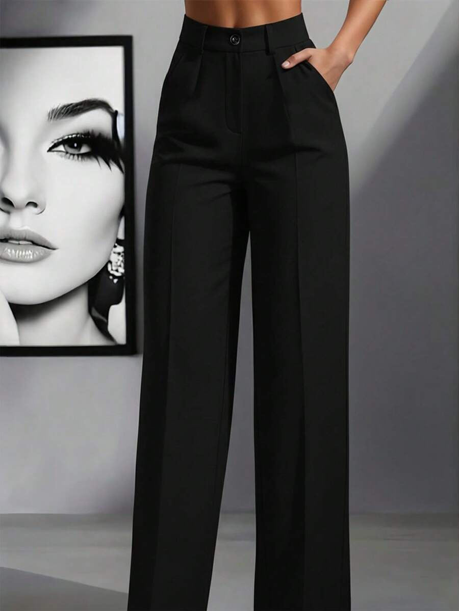 Damen Hochtaillierte Palazzo-Stretchhose mit Bügelfalte und Eingrifftaschen – Avélisse