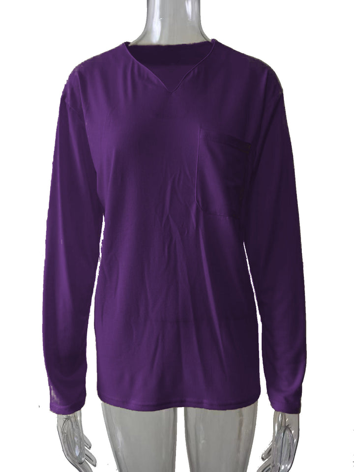 Damen nan legeres Langarmshirt mit V-Notch-Ausschnitt, Brusttasche und lockerer Oversize-Passform Echo Archiv