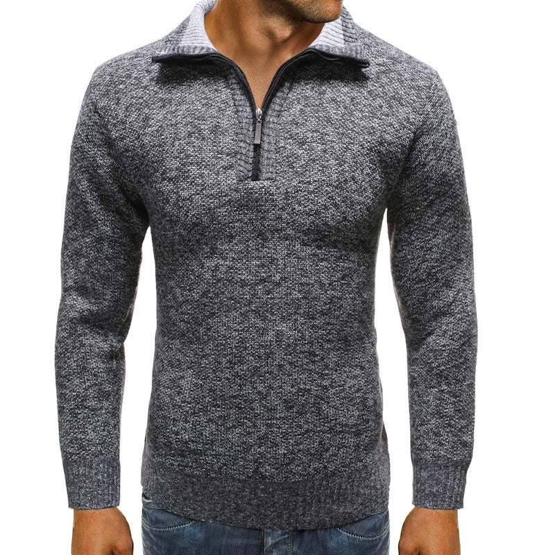 Herren luxuriöser Strickpullover mit modernem Stehkragen und Reißverschluss Echoarchiv