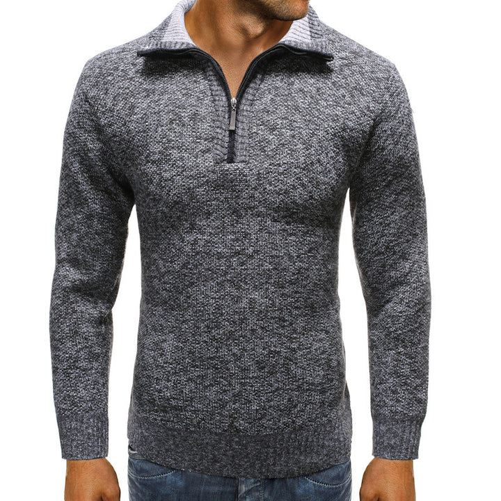 Herren luxuriöser Strickpullover mit modernem Stehkragen und Reißverschluss Echoarchiv