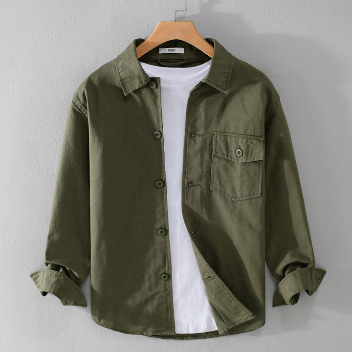 Herren Relaxed-Fit Baumwoll-Overshirt mit Brustpatte und Hemdkragen Echoarchiv