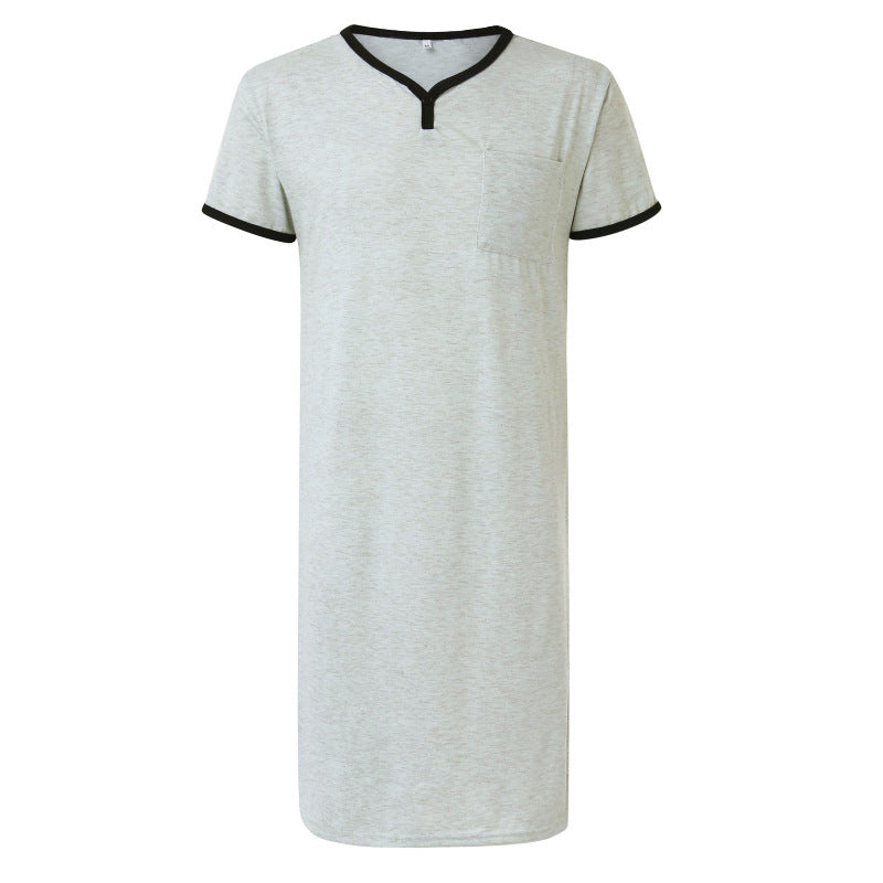 Herren nan langes Baumwoll-Schlafshirt mit Henley-Kragen Echo Archiv