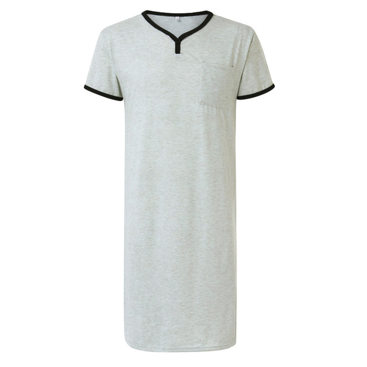 Herren nan langes Baumwoll-Schlafshirt mit Henley-Kragen Echo Archiv