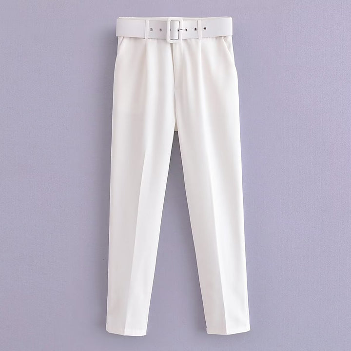 Damen Hochtaillierte Tailored-Hose mit Bundfalten und Stoffgürtel Echo Archiv