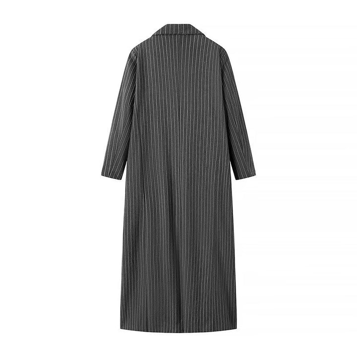 Damen Longline-Wollmixmantel mit Nadelstreifen, tailliertem Revers und Pattentaschen Echo Archiv