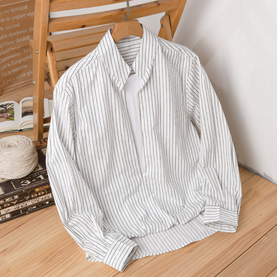 Herren Gestreiftes Oversize-Hemd mit Kentkragen und verdeckter Knopfleiste Echoarchiv