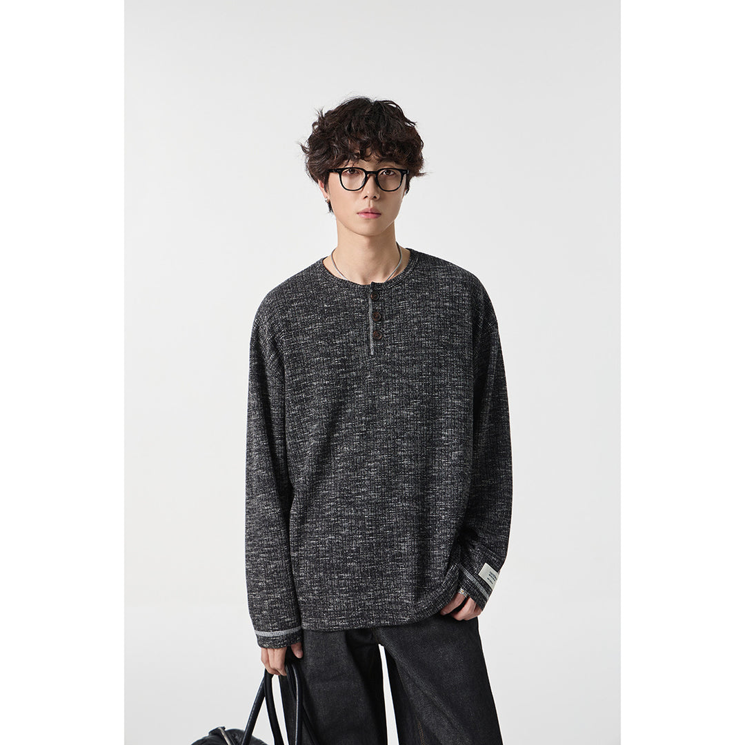 Unisex Thermo-Waffelstrick-Henleyshirt mit Knopfleiste und Rippstruktur Echoarchiv