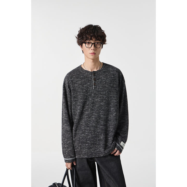 Unisex Thermo-Waffelstrick-Henleyshirt mit Knopfleiste und Rippstruktur Echoarchiv