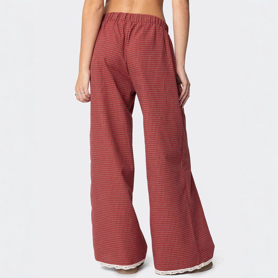 Damen Weit geschnittene Karohose mit Spitzendetails Echo Archiv